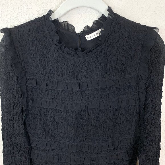 ULLA JOHNSON Black Silk Gia Dress Smocked 8 - Picture 3 of 10